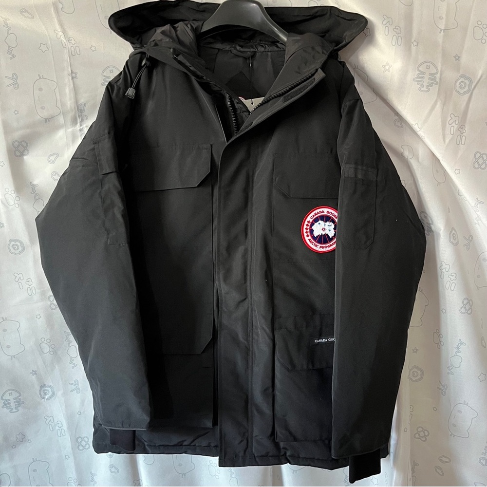 Canada Goose Black Hooded Parka with Red Logo Patch